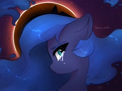 Size: 3350x2500 | Tagged: safe, artist:radioaxi, artist:reterica, imported from derpibooru, princess luna, alicorn, pony, chest fluff, crying, female, implied princess celestia, mare, profile, solo