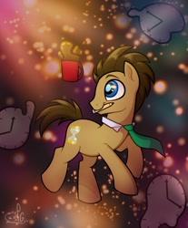 Size: 1102x1334 | Tagged: safe, artist:lilpinkghost, imported from derpibooru, doctor whooves, time turner, earth pony, pony, clock, coffee, coffee mug, male, mouth hold, mug, pencil, solo, stallion