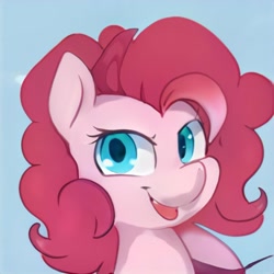 Size: 1024x1024 | Tagged: safe, artist:thisponydoesnotexist, imported from derpibooru, pony, ai content, ai generated, generator:thisponydoesnotexist, light blue background, neural network, not pinkie pie, open mouth, simple background, solo