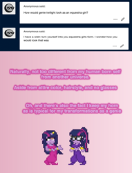 Size: 504x661 | Tagged: safe, artist:verve, imported from derpibooru, sci-twi, twilight sparkle, alicorn, anthro, genie, human, ain't never had friends like us, equestria girls, ask, geniefied, gradient background, self ponidox, solo, twilight sparkle (alicorn), twolight