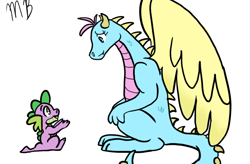 Size: 648x425 | Tagged: safe, artist:moonstruck-badger, imported from derpibooru, spike, dragon, dragon tales, dragoness, duo, female, large wings, male, priscilla (dragon tales), simple background, white background, wings