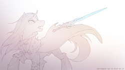 Size: 3000x1687 | Tagged: safe, artist:antiander, imported from derpibooru, pony, armor, arthas menethil, clothes, crossover, lich king, lineart, ponified, solo, warcraft, world of warcraft