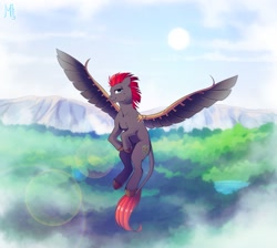 Size: 1675x1500 | Tagged: safe, artist:margony, imported from derpibooru, oc, oc only, oc:tan-dreamstiller, pony, artificial wings, augmented, leonine tail, solo, wings