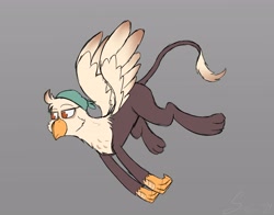 Size: 2800x2200 | Tagged: safe, artist:somber, imported from derpibooru, oc, oc only, oc:grudge, griffon, bored, female, flying, griffon oc, solo, solo female