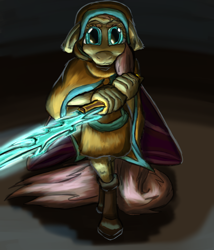 Size: 1584x1852 | Tagged: safe, artist:firefanatic, imported from derpibooru, fluttershy, anthro, boots, cloak, clothes, energy sword, energy weapon, hood, long tail, moth wings, shoes, skirt, stern, weapon, wings