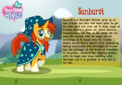 Size: 3014x2102 | Tagged: safe, artist:aleximusprime, imported from derpibooru, sunburst, pony, unicorn, flurry heart's story, alternate hairstyle, beard, cape, character card, clothes, facial hair, glasses, hat, male, older, older sunburst, stallion, sunburst the bearded, wizard hat
