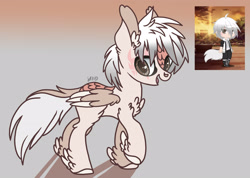Size: 2286x1628 | Tagged: safe, artist:caramelbolt24, imported from derpibooru, human, kirin, pony, winged kirin, abstract background, chest fluff, clothes, duo, ear fluff, feathered fetlocks, gacha life, kirin-ified, open mouth, ponified, raised hoof, species swap