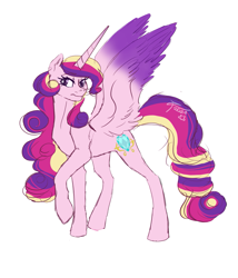 Size: 917x1072 | Tagged: safe, artist:skruxghost, imported from derpibooru, princess cadance, alicorn, pony, cutie mark, female, horn, raised hoof, simple background, solo, spread wings, white background, wings
