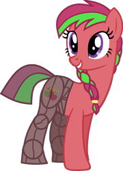 Size: 623x865 | Tagged: safe, artist:pegasski, imported from derpibooru, oc, oc only, oc:applestarr, earth pony, pony, amputee, base used, braid, earth pony oc, eyelashes, female, grin, looking back, mare, prosthetic limb, prosthetics, simple background, smiling, solo, transparent background, vector