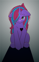 Size: 3801x6000 | Tagged: safe, artist:backgroundpony#f352, imported from derpibooru, unicorn, backlighting, female, heart, horn, looking at you, mare, simple background, sitting