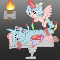 Size: 567x567 | Tagged: safe, artist:princessdestiny200i, imported from derpibooru, cozy glow, ocellus, alicorn, changedling, changeling, pony, alicornified, bondage, cozycorn, cute, diaocelles, duo, evil grin, eyes closed, female, fetish, filly, flying, glowing horn, grin, hoof fetish, hoof tickling, horn, laughing, levitation, magic, magical bondage, open mouth, pure concentrated unfiltered evil of the utmost potency, pure unfiltered evil, race swap, smiling, telekinesis, tickle torture, tickling, torch