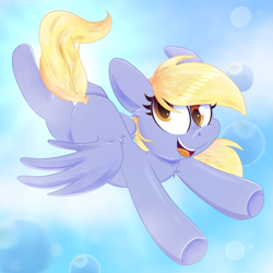 Size: 1751x1753 | Tagged: safe, artist:saveraedae, imported from derpibooru, derpy hooves, pegasus, pony, bright, bubble, chest fluff, cloud, cloudy, cute, derpabetes, female, flying, looking at you, smiling, solo, solo female, sun