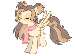 Size: 800x600 | Tagged: safe, artist:flash equestria photography, imported from derpibooru, oc, oc only, oc:caramel puff, pegasus, pony, blushing, brown mane, clothes, commission, freckles, happy, long mane, long tail, pegasus oc, photo, scarf, show accurate, simple background, solo, spread wings, transparent background, vector, wings