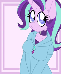 Size: 1280x1556 | Tagged: safe, artist:ladylullabystar, imported from derpibooru, starlight glimmer, anthro, clothes, hoodie, solo