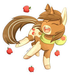 Size: 1256x1336 | Tagged: safe, artist:foxhatart, imported from derpibooru, oc, oc only, oc:sandy apples, pony, unicorn, apple, female, food, mare, simple background, solo, transparent background