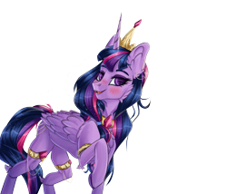 Size: 4000x3423 | Tagged: safe, artist:sugarypolecat, imported from derpibooru, twilight sparkle, alicorn, pony, blushing, crown, hoof polish, horn, jewelry, painted hooves, purple eyes, purple mane, regalia, simple background, smiling, solo, transparent background, twilight sparkle (alicorn), wings