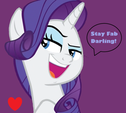 Size: 1182x1060 | Tagged: safe, artist:twilyisbestpone, derpibooru exclusive, edit, edited screencap, imported from derpibooru, screencap, rarity, pony, unicorn, sparkle's seven, darling, dreamworks face, fabulous, female, heart, lidded eyes, mare, open mouth, positive ponies, purple background, raised eyebrow, simple background, smiling, solo, talking to viewer
