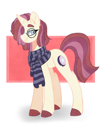 Size: 823x1005 | Tagged: safe, artist:iheyyasyfox, imported from derpibooru, oc, oc only, oc:gabby swirls, pony, unicorn, clothes, female, glasses, mare, offspring, parent:comet tail, parent:moondancer, parents:cometdancer, scarf, solo