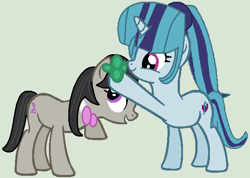 Size: 567x404 | Tagged: safe, artist:jadeharmony, artist:jadethepegasus, imported from derpibooru, lucky clover, octavia melody, sonata dusk, pony, clover, cute, duo, female, lesbian, ponified, shipping, sonatabetes, sontavia