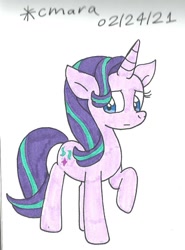 Size: 744x1004 | Tagged: safe, artist:cmara, imported from derpibooru, starlight glimmer, pony, unicorn, female, mare, raised hoof, simple background, solo, traditional art, white background