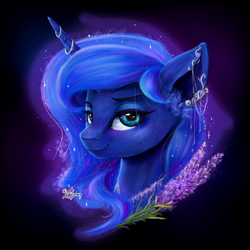 Size: 2160x2160 | Tagged: safe, artist:lailyren, imported from derpibooru, princess luna, alicorn, pony, bust, female, jewelry, looking at you, mare, portrait, solo