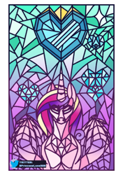 Size: 2039x2894 | Tagged: safe, artist:princessluna325, imported from derpibooru, princess cadance, alicorn, pony, crystal heart, heart, solo, stained glass, stars