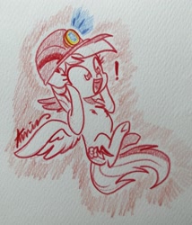 Size: 2603x3035 | Tagged: safe, artist:c.a.m.e.l.l.i.a, imported from derpibooru, rainbow dash, pegasus, pony, cute, dashabetes, flying, surprised, traditional art