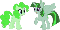 Size: 858x435 | Tagged: safe, artist:cartoonmasterv3, artist:selenaede, imported from derpibooru, pinkie pie, twilight sparkle, alicorn, earth pony, pony, green, holiday, recolor, saint patrick's day, simple background, st.patrick's day, transparent background, twilight sparkle (alicorn), vector