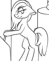 Size: 1080x1350 | Tagged: safe, artist:tessa_key_, imported from derpibooru, oc, oc only, earth pony, pony, bipedal, earth pony oc, lineart, monochrome, simple background, solo, white background