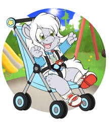 Size: 2480x2852 | Tagged: safe, artist:yookey, imported from derpibooru, oc, oc only, oc:fossil fluster, anthro, earth pony, pony, baby, commission, diaper, pacifier, solo, stroller, ych result