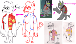 Size: 2965x1749 | Tagged: safe, artist:amgiwolf, imported from derpibooru, oc, oc only, anthro, diamond dog, digitigrade anthro, clothes, diamond dog oc, glasses, male, screencap reference, simple background, traditional art, transparent background