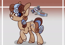Size: 2388x1639 | Tagged: safe, artist:caramelbolt24, imported from derpibooru, oc, oc only, oc:candied cinnamon, earth pony, pony, chest fluff, ear fluff, earth pony oc, eyelashes, female, grin, heterochromia, magical lesbian spawn, mare, offspring, parent:pinkie pie, parent:rarity, parents:raripie, smiling, solo