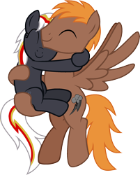 Size: 1529x1899 | Tagged: safe, artist:pegasski, artist:shiibases, artist:twiily-bases, imported from derpibooru, oc, oc only, oc:calamity, oc:velvet remedy, earth pony, pegasus, pony, fallout equestria, base used, bridal carry, carrying, duo, earth pony oc, eyes closed, female, holding a pony, hug, male, mare, oc x oc, pegasus oc, shipping, simple background, smiling, stallion, straight, transparent background, velamity, wings