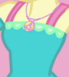 Size: 1920x2144 | Tagged: safe, imported from derpibooru, screencap, fluttershy, best in show: the victory lap, equestria girls, equestria girls series, spoiler:eqg series (season 2), boobshot, breasts, cropped, geode of fauna, jewelry, magical geodes, necklace