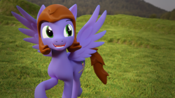 Size: 3840x2160 | Tagged: safe, artist:xppp1n, imported from ponybooru, oc, oc only, oc:peeps, pegasus, pony, 3d, blender, blender cycles, grass, grass field, male, raised hoof, raised leg, running, smiling, solo, spread wings, stallion, wings