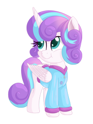 Size: 1433x1899 | Tagged: safe, artist:vito, imported from ponybooru, princess flurry heart, alicorn, pony, clothes, cute, female, filly, flurrybetes, jacket, ponybooru exclusive, simple background, solo, transparent background, winter outfit