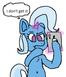 Size: 924x1068 | Tagged: safe, artist:xppp1n, imported from ponybooru, trixie, hoof hold, ipad, magic, ponies with technology, simple background, solo, telekinesis, thinking, transparent background