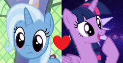 Size: 1108x566 | Tagged: safe, imported from derpibooru, trixie, twilight sparkle, alicorn, female, heart, lesbian, shipping, shipping domino, twilight sparkle (alicorn), twixie