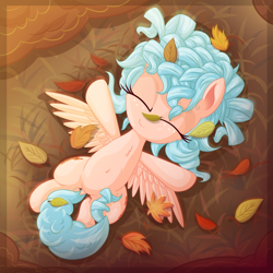 Size: 2500x2500 | Tagged: safe, artist:vito, imported from ponybooru, cozy glow, a better ending for cozy, autumn, female, filly, happy, leaf, leaves, lying down