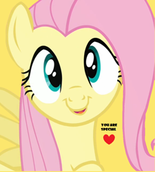 Size: 722x804 | Tagged: safe, artist:twilyisbestpone, derpibooru exclusive, edit, edited screencap, imported from derpibooru, screencap, fluttershy, pegasus, pony, c:, cute, female, heart, looking at you, mare, open mouth, positive ponies, shyabetes, simple background, smiling, solo, talking to viewer, yellow background