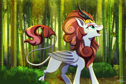 Size: 1280x854 | Tagged: safe, artist:littletigressda, imported from derpibooru, oc, oc only, hybrid, kirin, pony, fanfic:questionable ethics, bamboo, solo
