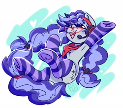 Size: 2048x1793 | Tagged: safe, artist:ruef, imported from derpibooru, oc, oc only, oc:cinnabyte, adorkable, bandana, cinnabetes, clothes, commission, cute, dork, excited, gaming headset, glasses, happy, headphones, smiling, socks, striped socks