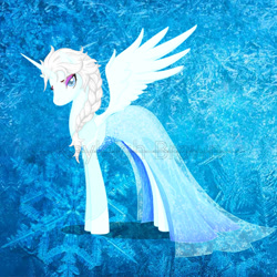 Size: 1500x1500 | Tagged: safe, artist:lone-wolfkay, imported from derpibooru, alicorn, pony, clothes, dress, elsa, female, frozen (movie), ponified, solo