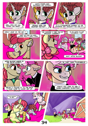 Size: 2100x3000 | Tagged: safe, artist:loryska, imported from derpibooru, apple bloom, oc, oc:clarabelle, oc:conundrum solar flare, oc:niko, oc:plumeria, earth pony, hybrid, pegasus, unicorn, zony, comic:friendship grows, adopted offspring, alternate cutie mark, colored hooves, ear fluff, hug, mouth hold, offspring, older, older apple bloom, parent:derpy hooves, parent:doctor whooves, parent:quibble pants, parent:rainbow dash, parent:sweetie belle, parents:doctorderpy, parents:quibbledash, unshorn fetlocks