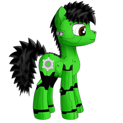 Size: 1280x1280 | Tagged: safe, artist:zocidem, imported from derpibooru, oc, oc only, oc:wrench, cyborg, earth pony, pony, augmented, simple background, solo, transparent background