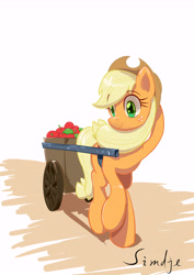 Size: 7016x9933 | Tagged: safe, artist:simdge, imported from derpibooru, applejack, earth pony, pony, absurd resolution, apple, female, food, mare, solo, wagon