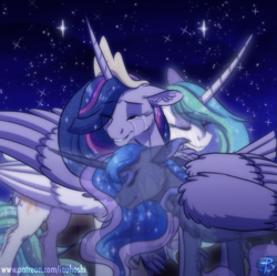 Size: 1035x1029 | Tagged: safe, artist:inuhoshi-to-darkpen, imported from derpibooru, princess celestia, princess luna, twilight sparkle, alicorn, ghost, pony, undead, the last problem, crown, crying, ear fluff, eyes closed, feels, female, floppy ears, happy, immortality blues, inspired by a song, jewelry, older, older twilight, princess twilight 2.0, regalia, royal sisters, siblings, sisters, tears of joy, twilight sparkle (alicorn)