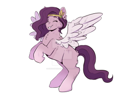 Size: 1600x1280 | Tagged: safe, artist:dinosaphira99, imported from derpibooru, pipp petals, pegasus, pony, cheek fluff, chest fluff, deviantart watermark, ear fluff, eyes closed, female, g5, mare, obtrusive watermark, pipp, simple background, smiling, solo, spread wings, transparent background, watermark, wings