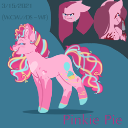 Size: 800x800 | Tagged: safe, artist:darestorm, imported from derpibooru, pinkie pie, earth pony, pony, blood, blue background, female, knife, mare, pinkamena diane pie, simple background, solo