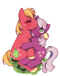 Size: 1080x1350 | Tagged: safe, artist:failure_star, imported from derpibooru, big macintosh, cheerilee, earth pony, pony, hearts and hooves day (episode), cheerimac, eyes closed, female, hug, looking at you, male, one eye closed, shipping, simple background, straight, white background